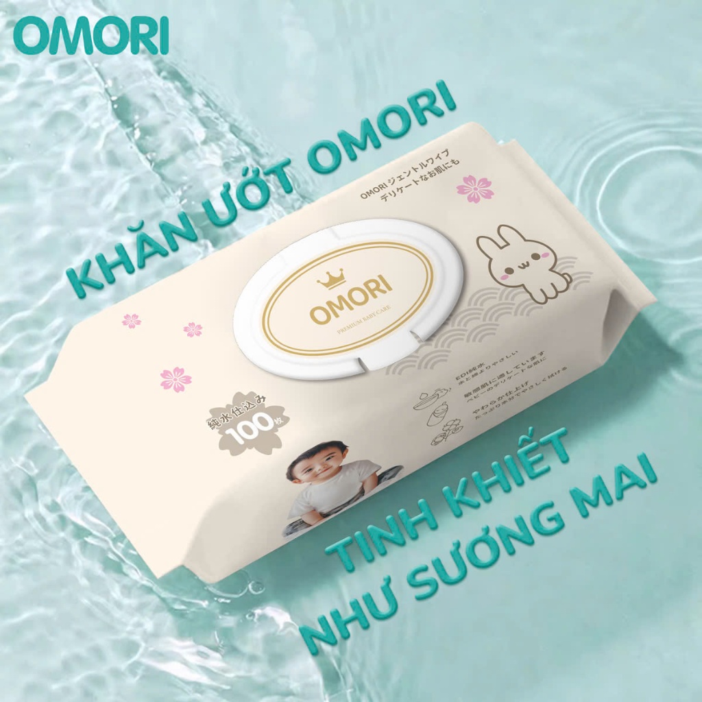 Khăn Giấy Ướt Đa Năng OMORI 100 Tờ Mềm Nhẹ An Toàn Không Bai Xù Cho Bé