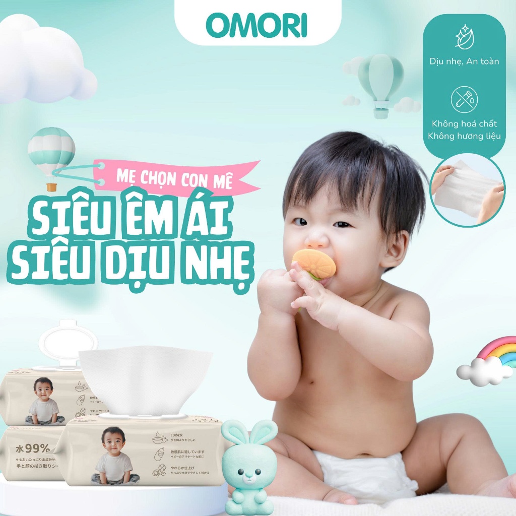 Khăn Giấy Ướt Đa Năng OMORI 100 Tờ Mềm Nhẹ An Toàn Không Bai Xù Cho Bé