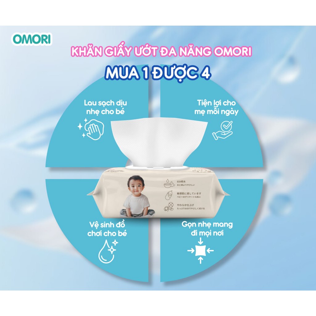 Khăn Giấy Ướt Đa Năng OMORI 100 Tờ Mềm Nhẹ An Toàn Không Bai Xù Cho Bé