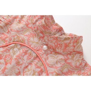 Váy Cho Bé Gái, Váy Bé Gái Thiết Kế Cổ Tàu Tay Phồng Tiểu Thư Chất Liệu Cotton Mềm Mịn