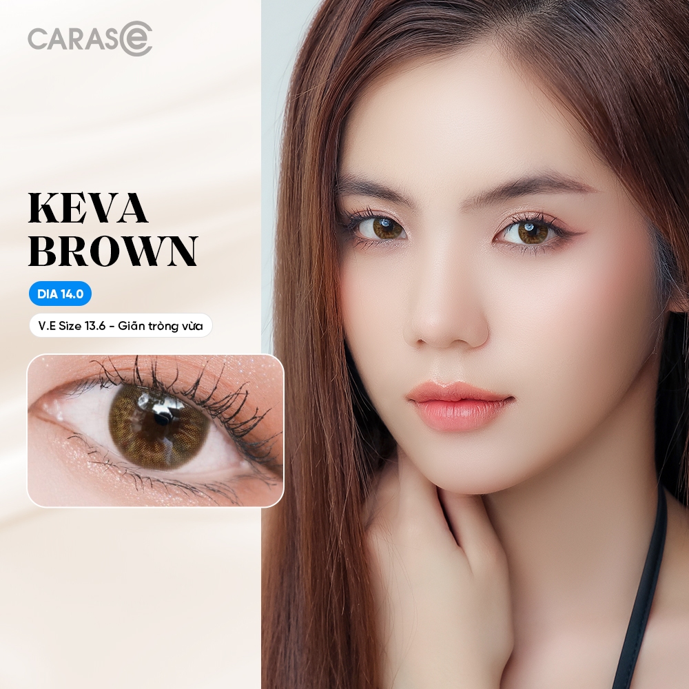 [1 chiếc] Kính áp tròng khoá ẩm 12H 1 Tháng Màu Nâu CARASE, Lens cận KEVA BROWN