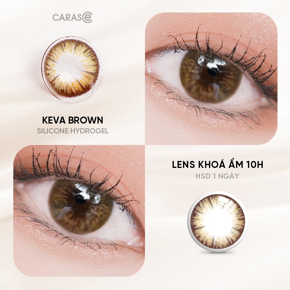 [1 chiếc] Kính áp tròng khoá ẩm 1 Ngày Màu Nâu CARASE, Lens cận KEVA BROWN
