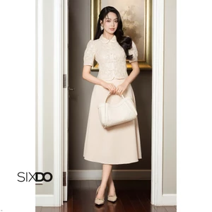 Chân váy be dáng xòe SIXDO (Beige Woven Flared Skirt)