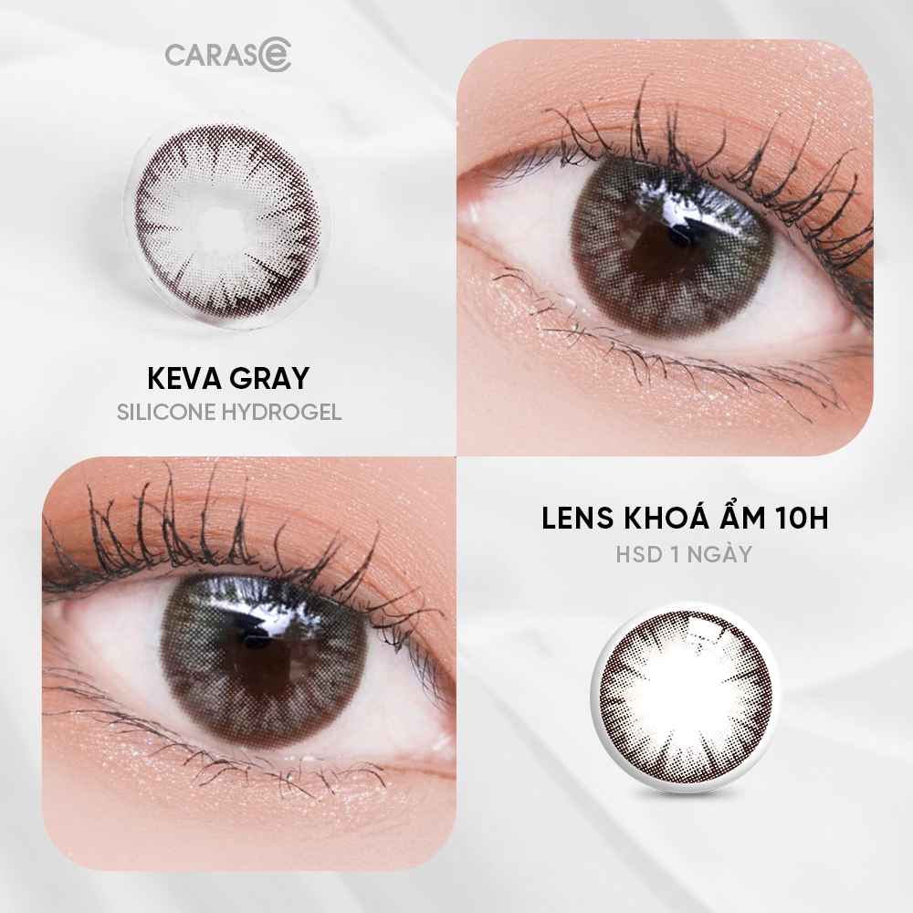 [1 chiếc] Kính áp tròng khoá ẩm 1 Ngày Màu Xám CARASE, Lens cận KEVA GRAY