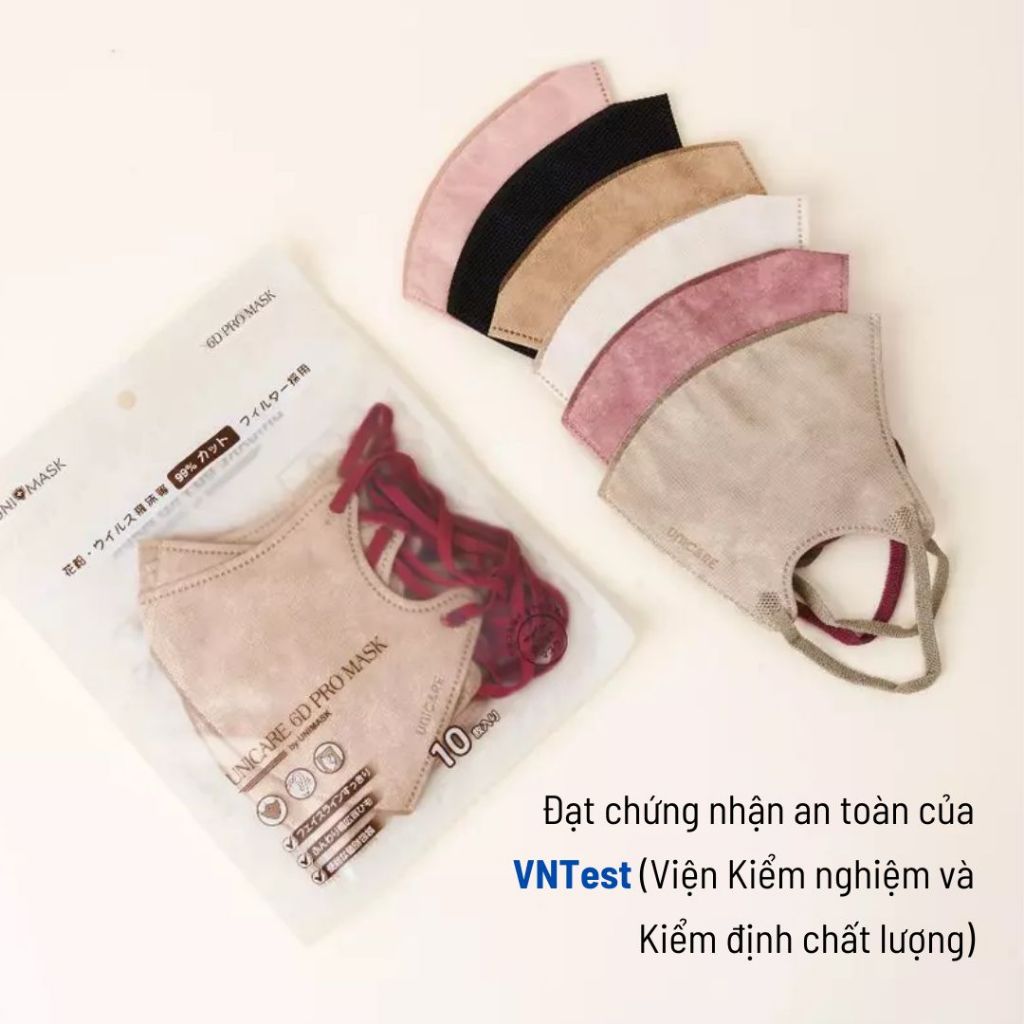 Khẩu trang 6D Unicare Pro Mask thoáng khí chống tia UV, bụi mịn, dây đeo êm nhẹ cải tiến - Combo 300 Chiếc
