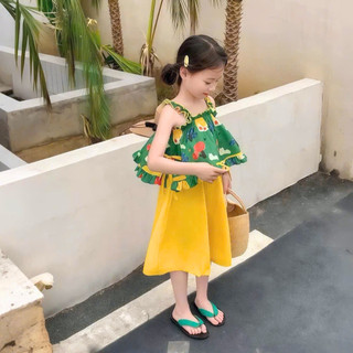 Bộ Đồ Bé Gái Mùa Hè Áo Bèo Chun Phối Quần Ống Rộng Họa Tiết Đáng Yêu Chất Liệu Cotton Thoáng Khí