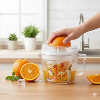 Dụng cụ vắt cam trong suốt chất liệu nhựa Cao Cấp có lưới lọc, nắp đậy kèm ca đong định mức
