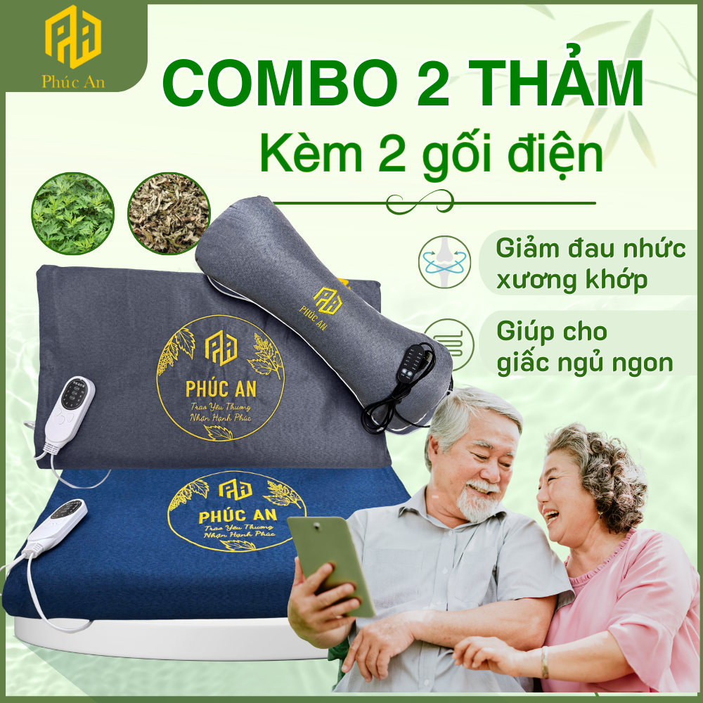 [Tặng 2 gối điện] COMBO 2 Thảm điện ngải cứu Phúc An, Giảm đau nhức cơ thể, Quà tặng ý nghĩa