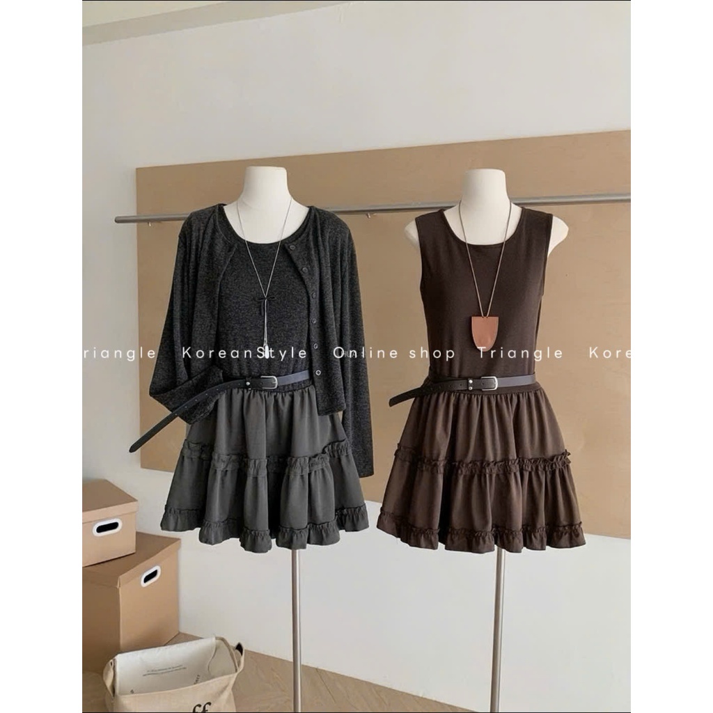 TRIANGLE - BEL SET (Cân nhắc kỹ, return is not welcomed)- Set đầm ngắn liền dáng xòe và áo khoác kèm belt