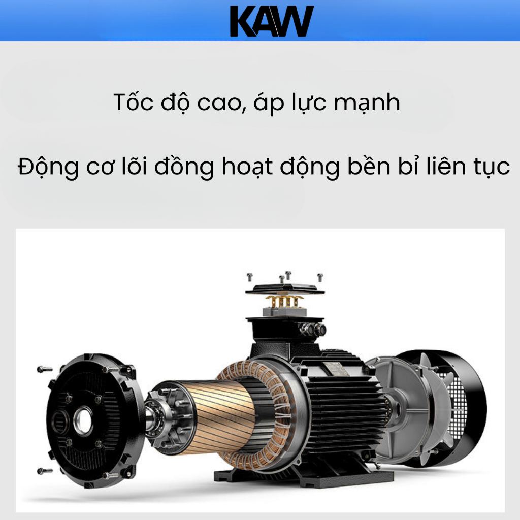 Máy rửa xe cao cáp KAW, lõi đồng dây 20m, Phun xa 10M, Áp Lực Cao Rửa Xe Máy, Ô Tô, Bảo Hành12Tháng