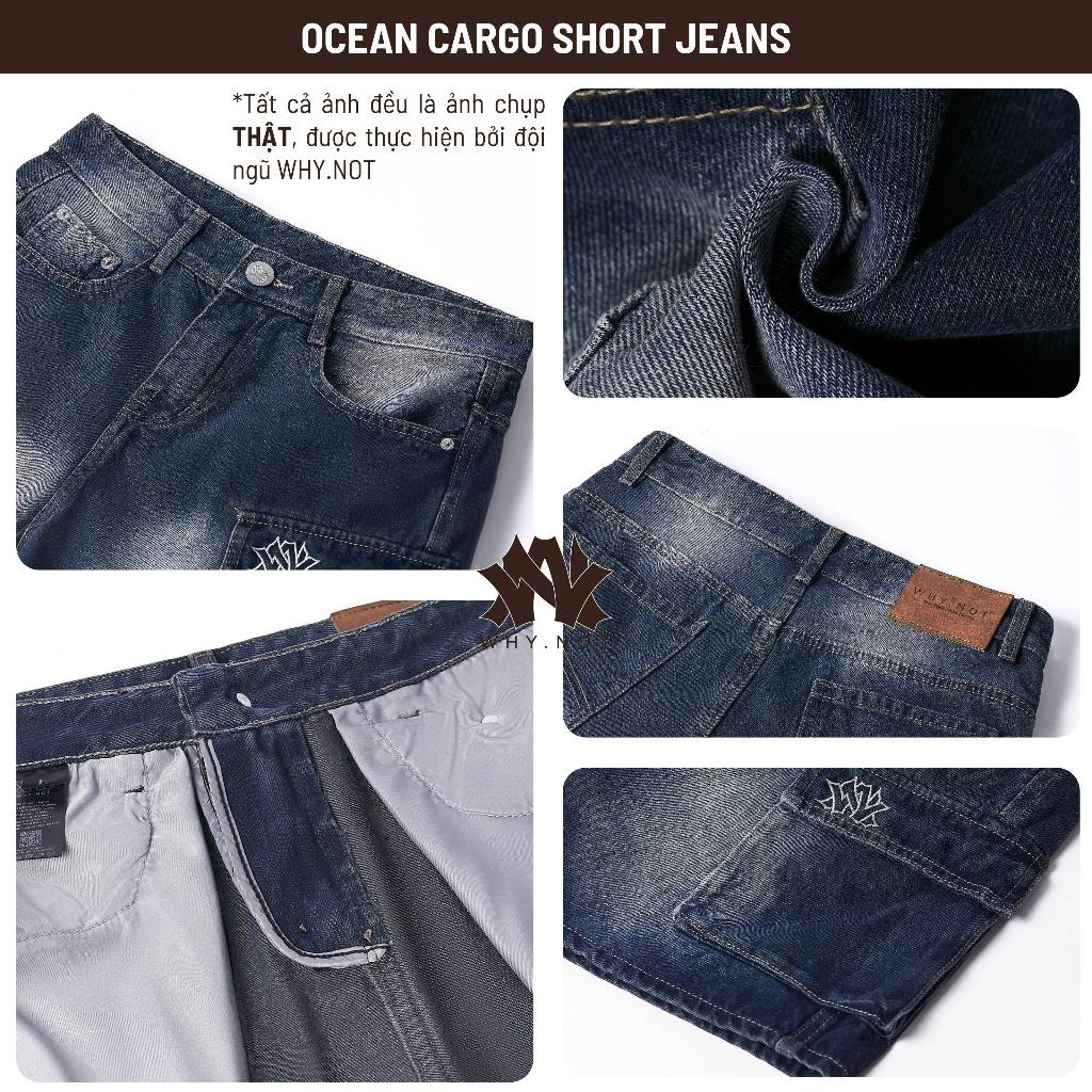 [Có Bigsize] Quần Short Nam Túi Hộp Màu Xanh Retro WHY.NOT - Quần Short Jean Nam Retro Cargo Short