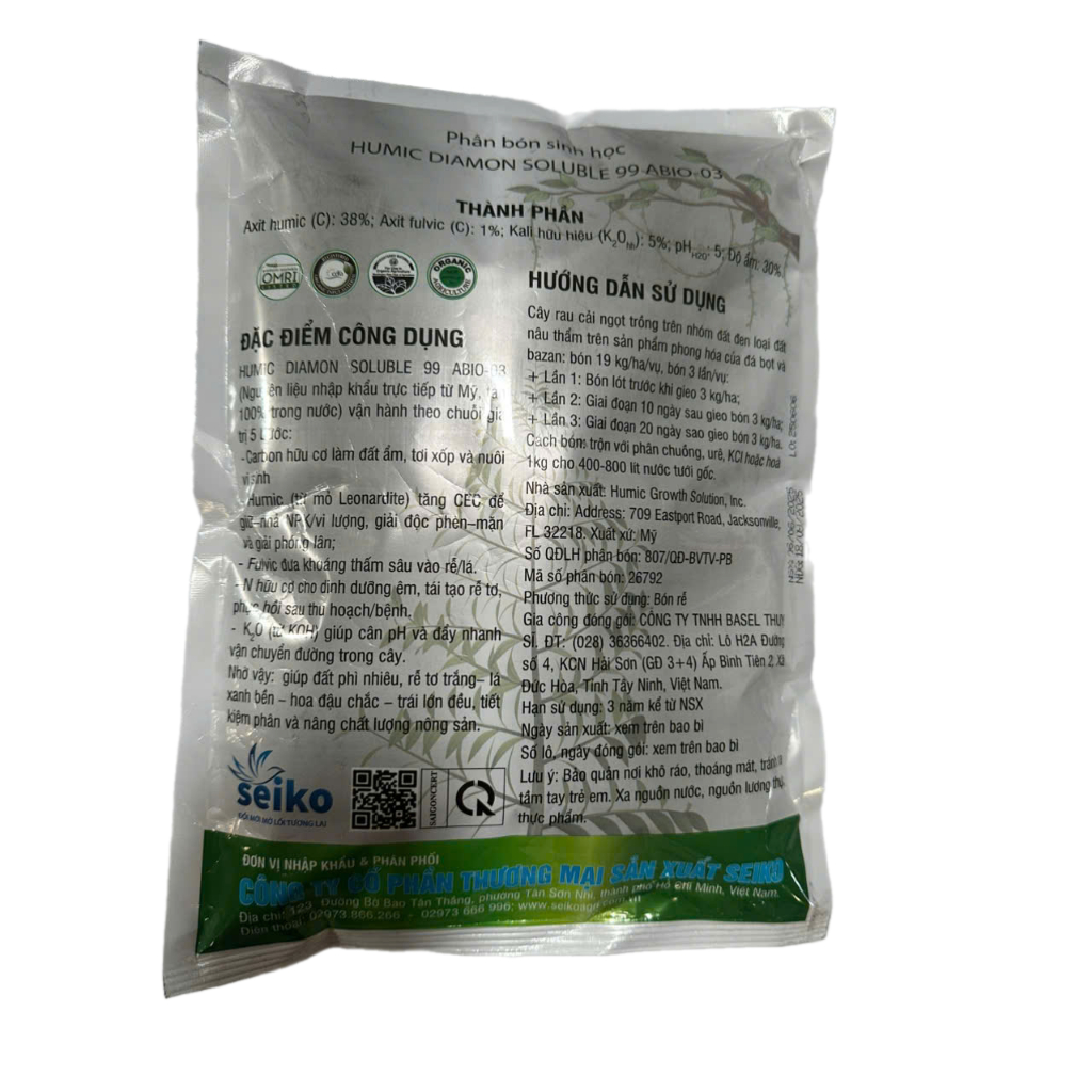 Seiko Humic (Humic Mỹ Seiko nhập trực tiếp- kích rễ nhanh, cải thiện cấu trúc đất, tăng khả năng giữ–trao đổi dinh dưỡng