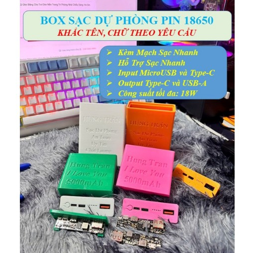 (Không Kèm Pin) Box sạc dự phòng kèm mạch dùng cell 18650 / 21700 IN 3D ...