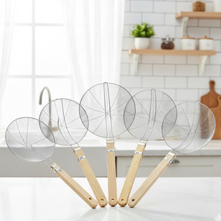 Vợt Vòng Inox Cán Gỗ Lớn nhiều Size, Vợt lưới vớt thức ăn chiên ráo dầu cán gổ tự nhiên - Hùng Home