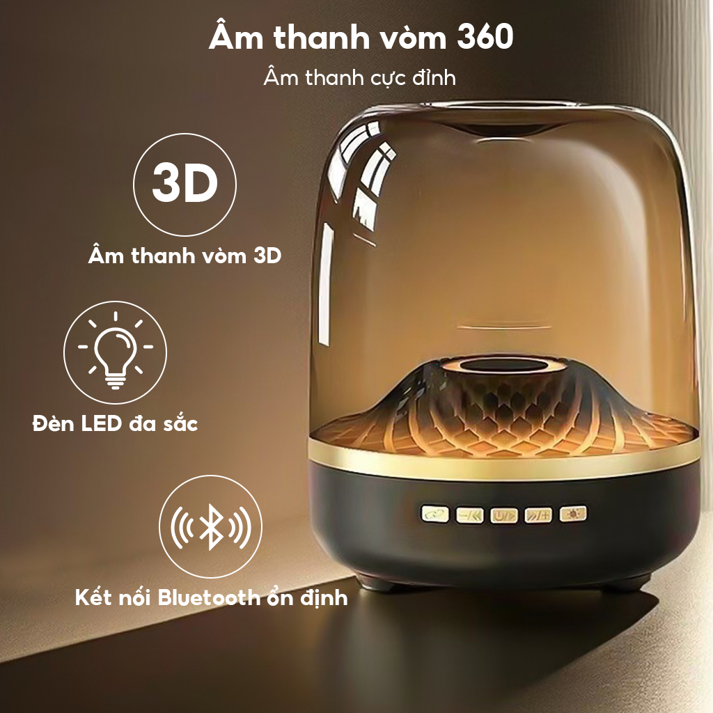 Loa Bluetooth Siêu Trầm 360 Độ Âm Thanh Vòm Bass Mạnh Có Đèn Nhiều Màu âm thanh cực đã