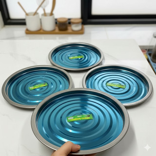 [Kho sỉ] Dĩa lót bếp cồn - Khay lót bếp cồn tròn - Mâm lót bếp cồn inox (ngang 26cm - cao 1.8cm) - HùngHome