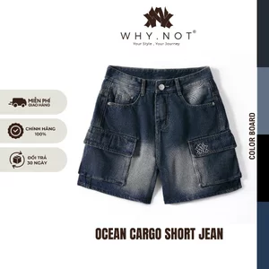 Quần Short Nam Túi Hộp Màu Xanh Đậm WHY.NOT - Quần Short Jean Nam Ocean Cargo Short