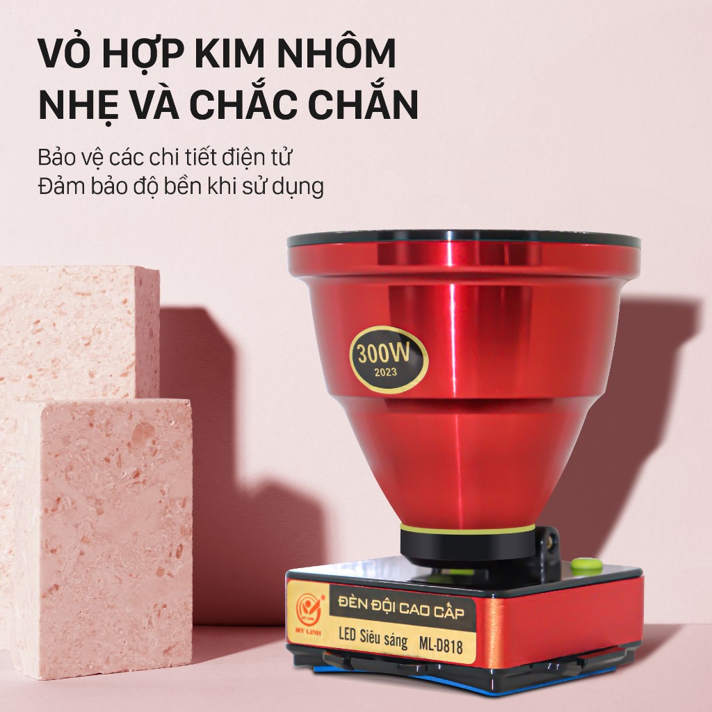 Đèn LED đội đầu D818-1W loại bóng hoạt động bằng pin sạc.Pin lithium 7200mAh,chống nước,3chế độ sáng