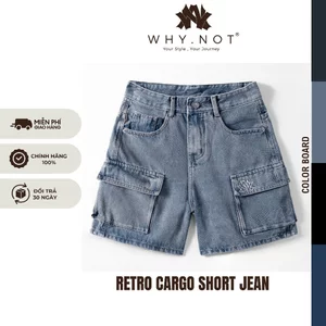 Quần Short Nam Túi Hộp Màu Xanh Retro WHY.NOT - Quần Short Jean Nam Retro Cargo Short