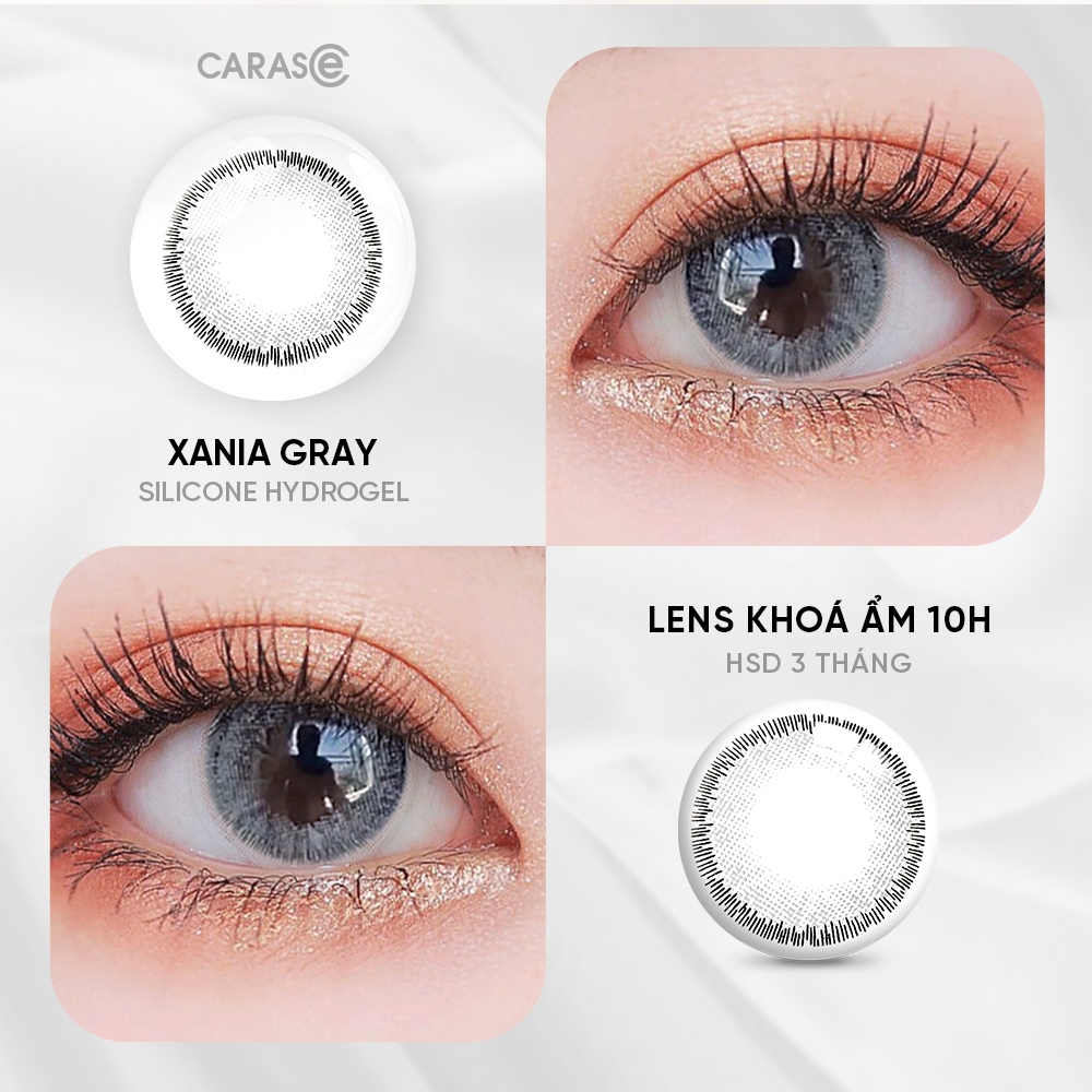 [1 chiếc] Kính áp tròng khoá ẩm 10H 3 Tháng Màu Xám CARASE, Lens cận XANIA GRAY