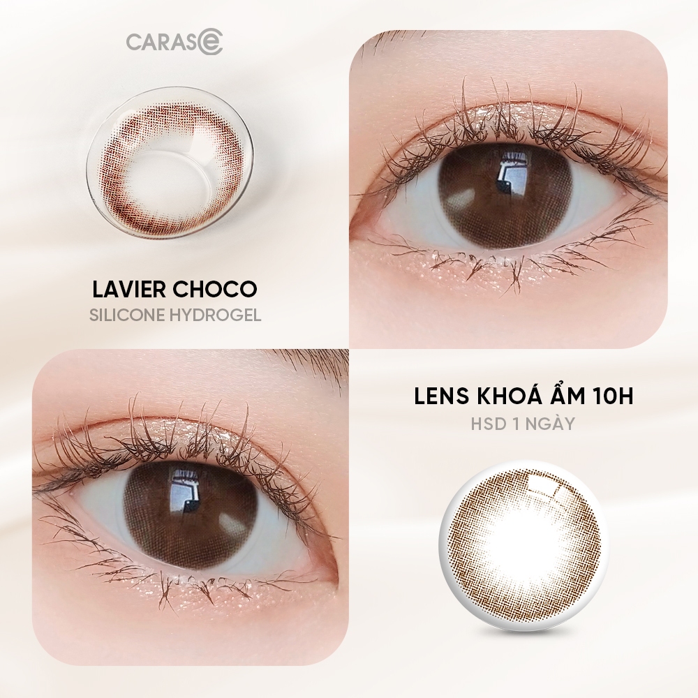 [1 Chiếc] Kính áp tròng khoá ẩm 1 Ngày Màu Nâu Trầm CARASE, Lens cận LAVIER CHOCO