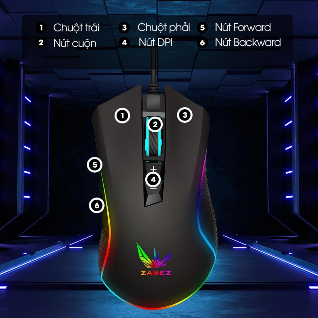Chuột Gaming Có Dây ZADEZ GT-615PM - 12.000 DPI Cảm Biến Pixart PMW3360, 7 Nút Tính Năng