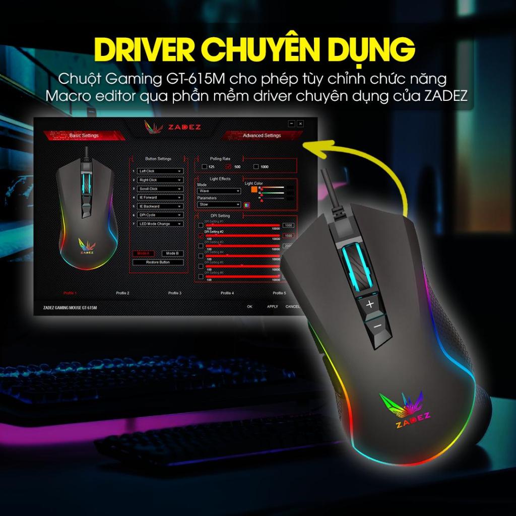 Chuột Gaming Có Dây ZADEZ GT-615M - Cảm Biến PixArt PMW3327, Chuốt Gaming Cao Cấp 12.000 DPI
