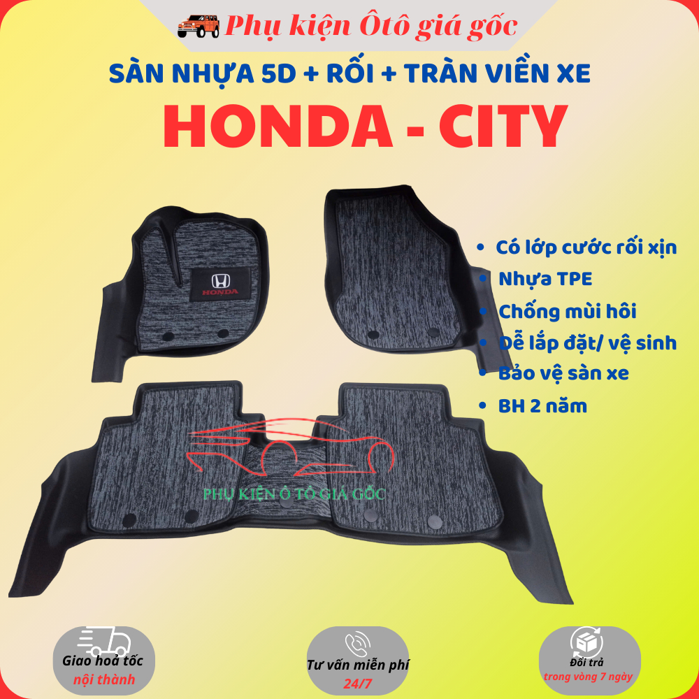 Thảm lót sàn NHỰA TPE 5D TRÀN VIỀN đúc nguyên khối Honda City 2015 - 2025 Tràn viền bậc chân, Không mùi - 2 hàng