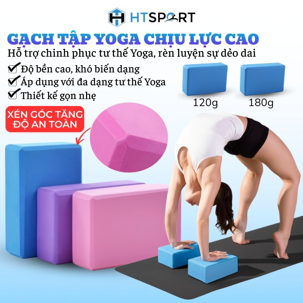 Gạch Tập Yoga Chuyên Dụng Xốp PVC Cao Cấp Trợ Lực Tư Thế Yoga, Gối Tập Thể Dục Tại Nhà 120g 180g