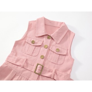 Váy Cho Bé Gái, Váy Sát Nách Cho Bé Gái Thiết Kế Cổ Bẻ Tiểu Thư Kèm Đai Thanh Lịch Chất Liệu Cotton