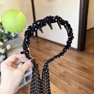 Cài Tóc Răng Lược Dây Vải / Lụa Dài Tiểu Thư Chấm Bi