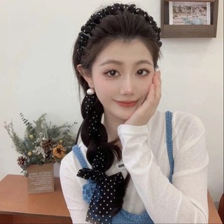 Cài Tóc Răng Lược Dây Vải / Lụa Dài Tiểu Thư Chấm Bi