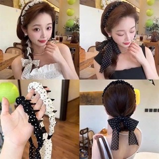 Cài Tóc Răng Lược Dây Vải / Lụa Dài Tiểu Thư Chấm Bi