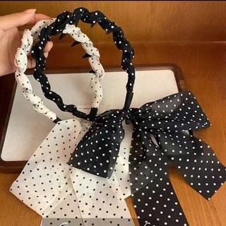 Cài Tóc Răng Lược Dây Vải / Lụa Dài Tiểu Thư Chấm Bi