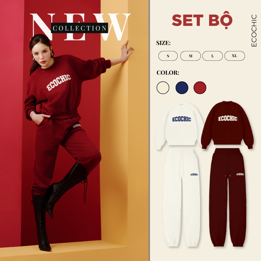 (LINK SALE) Áo Nỉ Sweater ECOCHIC Set Bộ Dài Nam Nữ Unisex Dày Set Quần Jogger Bo Chun Thoải Mái Cao Cấp Chính Hãng B187