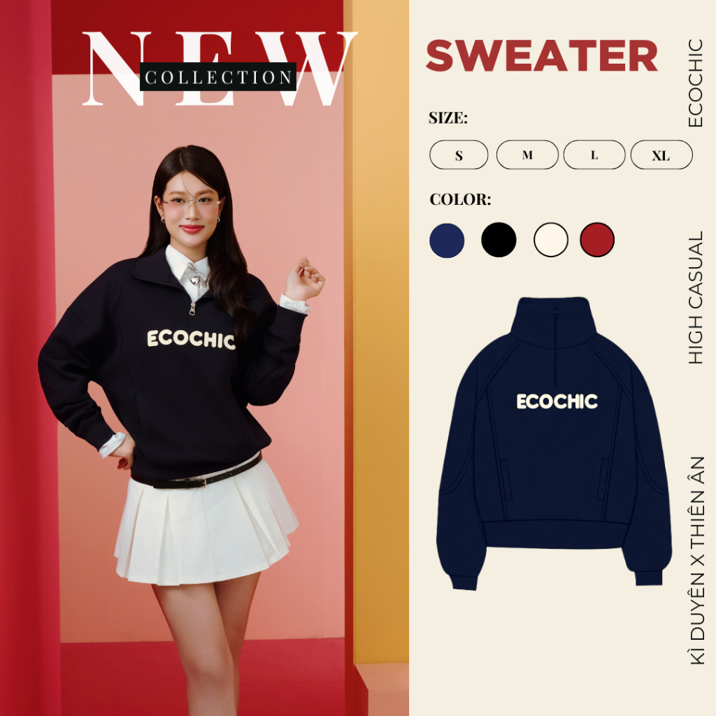 Áo Sweater Nỉ ECOCHIC HALFZIP SWEATSHIRT VERSION 1 + 2 Chất Liệu Cao Cấp  Nam Nữ Unisex B088 B188