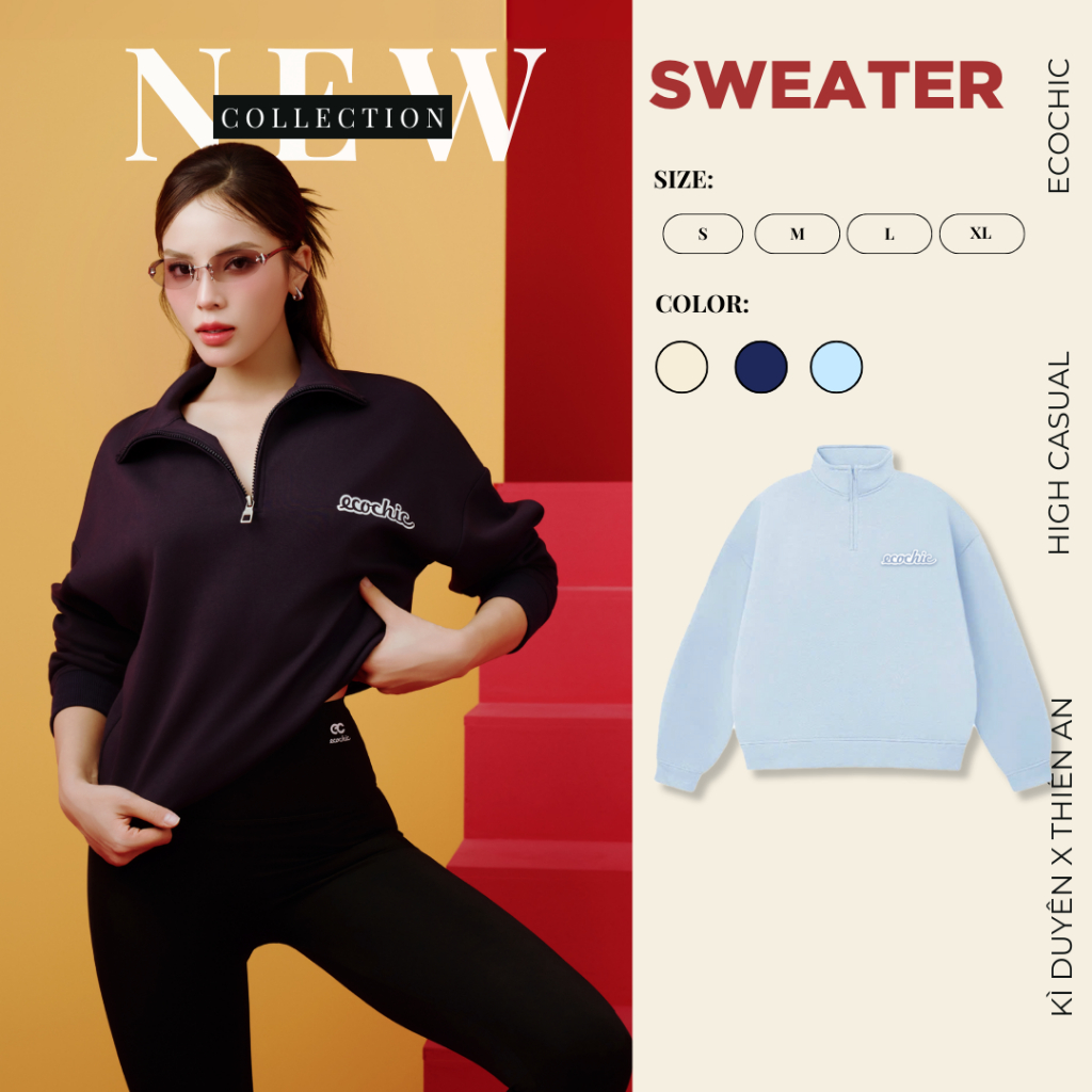 Áo Sweater ECOCHIC BASIC HALFZIP SWEATSHIRT VERSION 1 + 2 Chất Liệu Cao Cấp Chính Hãng B092 B189