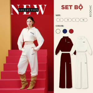 Set Bộ ECOCHIC ETERNAL WINTER Áo Crop Cổ Halfzip Quần Suông Dây Rút Chất Liệu Cao Cấp Chính Hãng B191