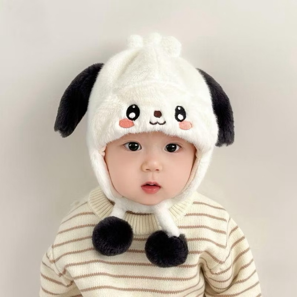 Mũ len tai mèo thỏ cho bé - Mũ có kèm dây buộc và bông pom