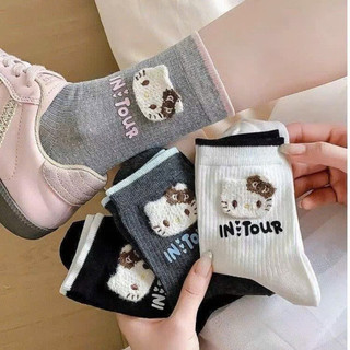 Sét 10 đôi tất côtton co giãn, thoáng mát hoạ tiết mèo kitti dễ thương 🌸🌸🌸