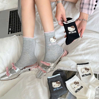Sét 10 đôi tất côtton co giãn, thoáng mát hoạ tiết mèo kitti dễ thương 🌸🌸🌸