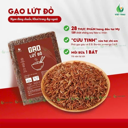 Gạo Lứt Đỏ Hữu Cơ Việt Thái (Túi 1kg), Gạo Lứt Đen Hữu Cơ, Gạo Lứt Huyết Rồng Hữu Cơ