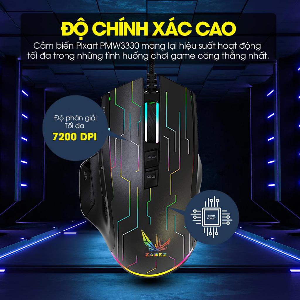 Chuột Gaming Có Dây ZADEZ GT-616M - 7.200 DPI Max, Cảm Biến PixArt PMW3330, IPS 150 inch/sec