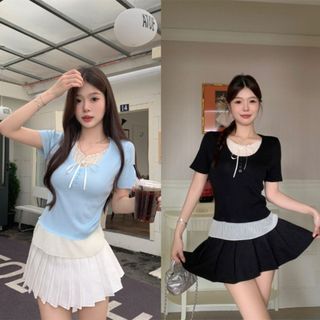 Áo thun tăm co giãn tay ngắn cổ tròn phối bèo nhẹ nhàng dáng ôm 2 màu VANISA CT228