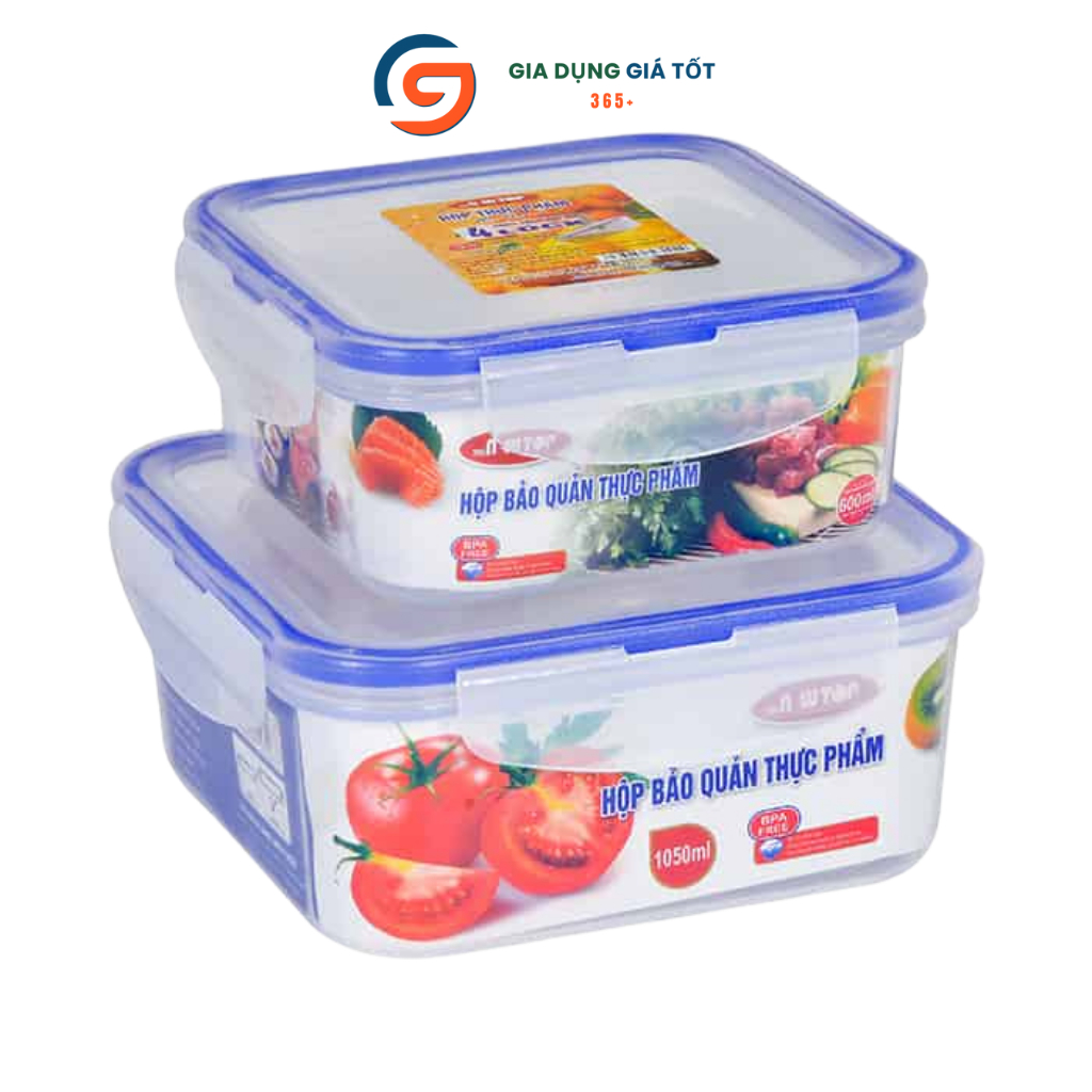 Bộ 2 hộp đựng thực phẩm Song Long có nắp kín hơi - hộp bảo quản đồ ăn tủ lạnh, mang cơm tiện lợi