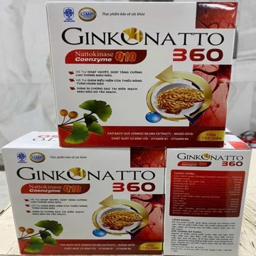 Viên Uống Ginkgo Natto 360 Q10 - Bổ Não, Tăng Tuần Hoàn Máu Não, Giảm Đau Đầu, Chóng Mặt - Hộp 100 Viên Chính Hãng