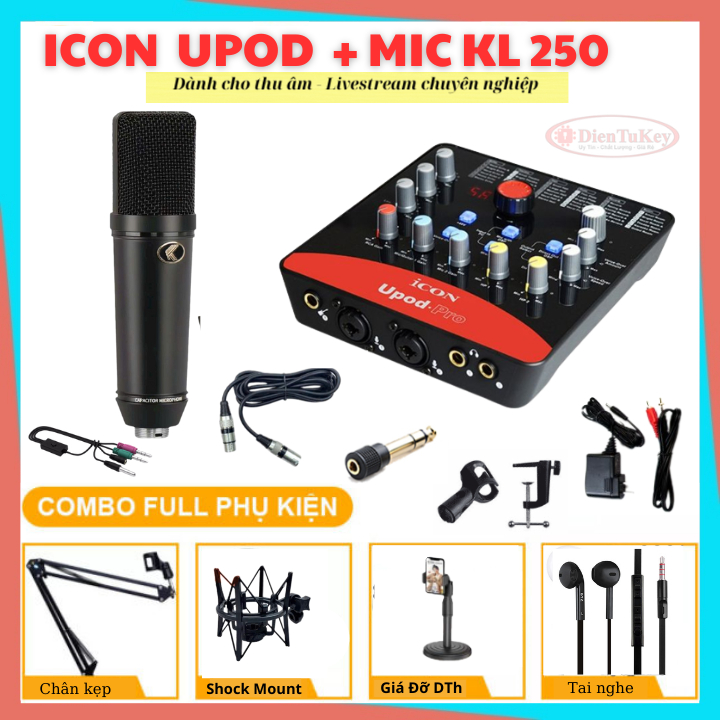 Bộ Combo Mic Thu Âm Hát Livestream Sound Card Icon Upod, Micro Kolance ...