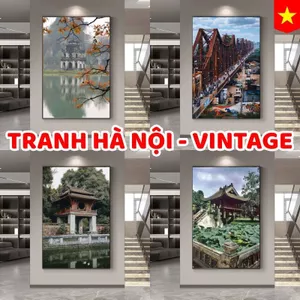 Tranh Canvas Hà Nội Phố Cổ Treo Phòng Khách, Nhà Hàng, Khách Sạn Cao Cấp - Tranh Treo Quán Cà Phê Vintage Có Khung