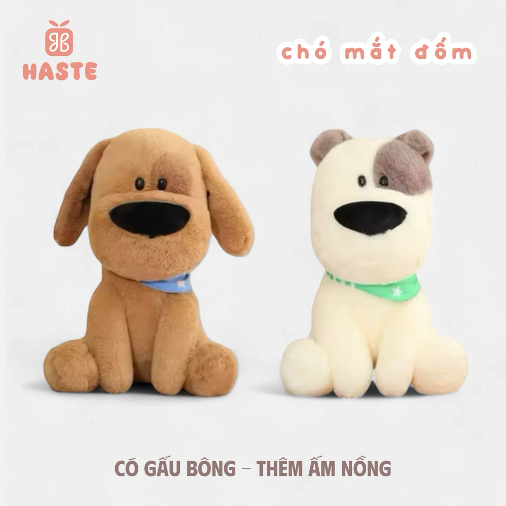 Gấu Thú Bông Puppy Cún Chó Mũi To Tai Dài Mắt Đốm Nâu Trắng Lông Ngắn Siêu Mềm Mịn Siêu Dễ Thương