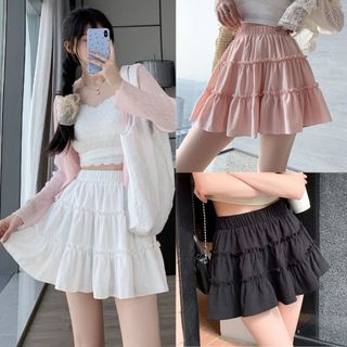 Chân váy ngắn xếp tầng chất đũi xốp cạp chun dáng chữ A phong cách Hàn 3 màu VANISA CV024